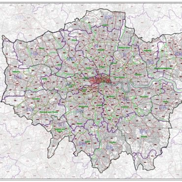 London Boroughs Postcode District Map - Overview