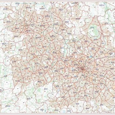 Postcode City Sector XL Map - Birmingham & Wolverhampton - Colour - Overview