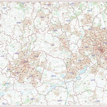 Postcode City Sector XL Map - Derby & Nottingham - Overview