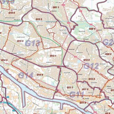 Postcode City Sector XL Map - Greater Glasgow - Detail