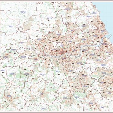 Postcode City Sector XL Map - Newcastle & Sunderland - Overview