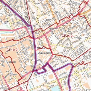 Postcode City Street Map - Central Cardiff - Colour - Detail