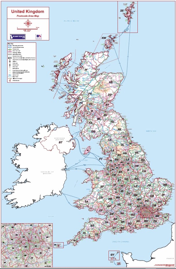 Postcode Area Maps from UK Wall Maps